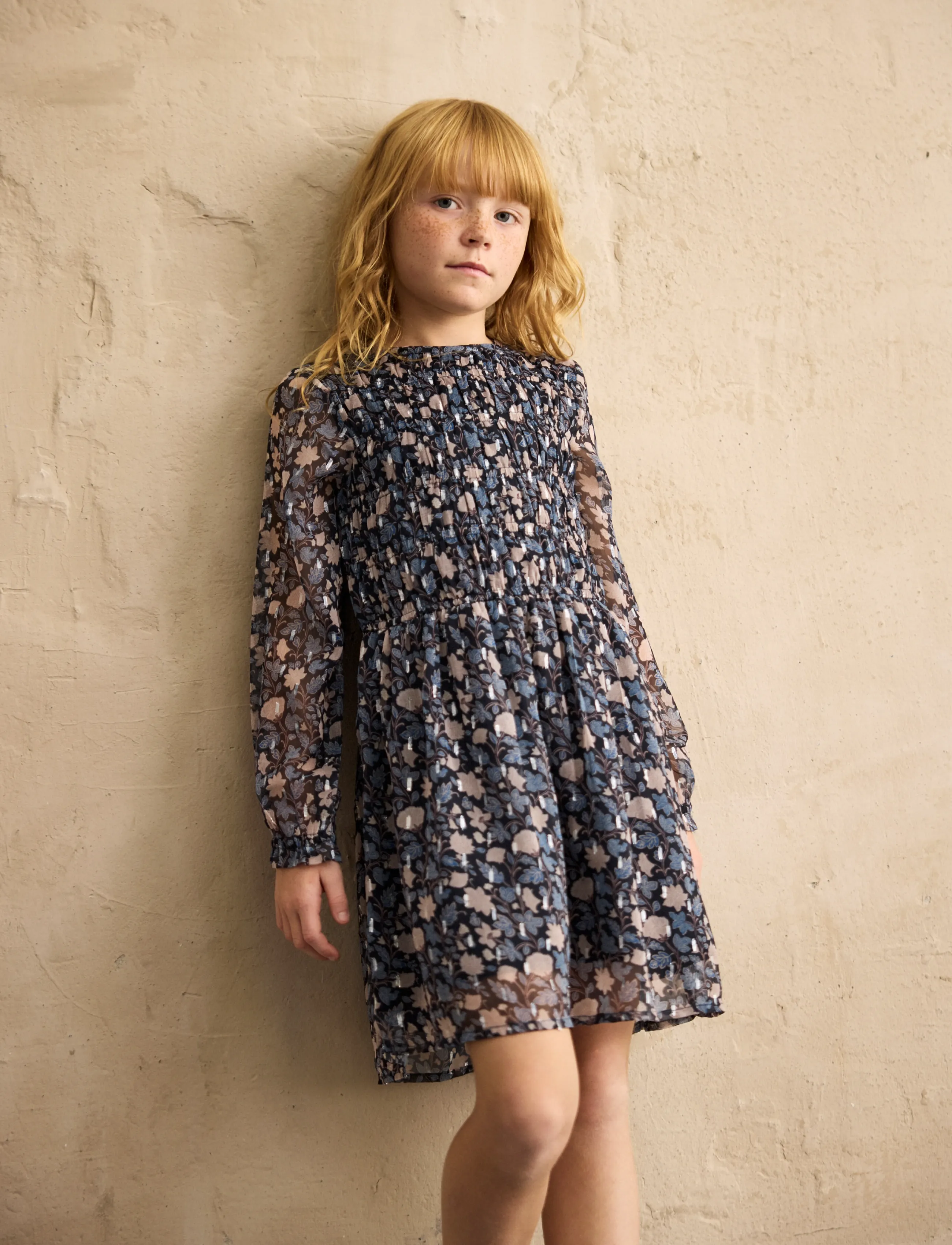 Minymo - Dress LS Dobby - langærmede hverdagskjoler - dark sapphire - 0