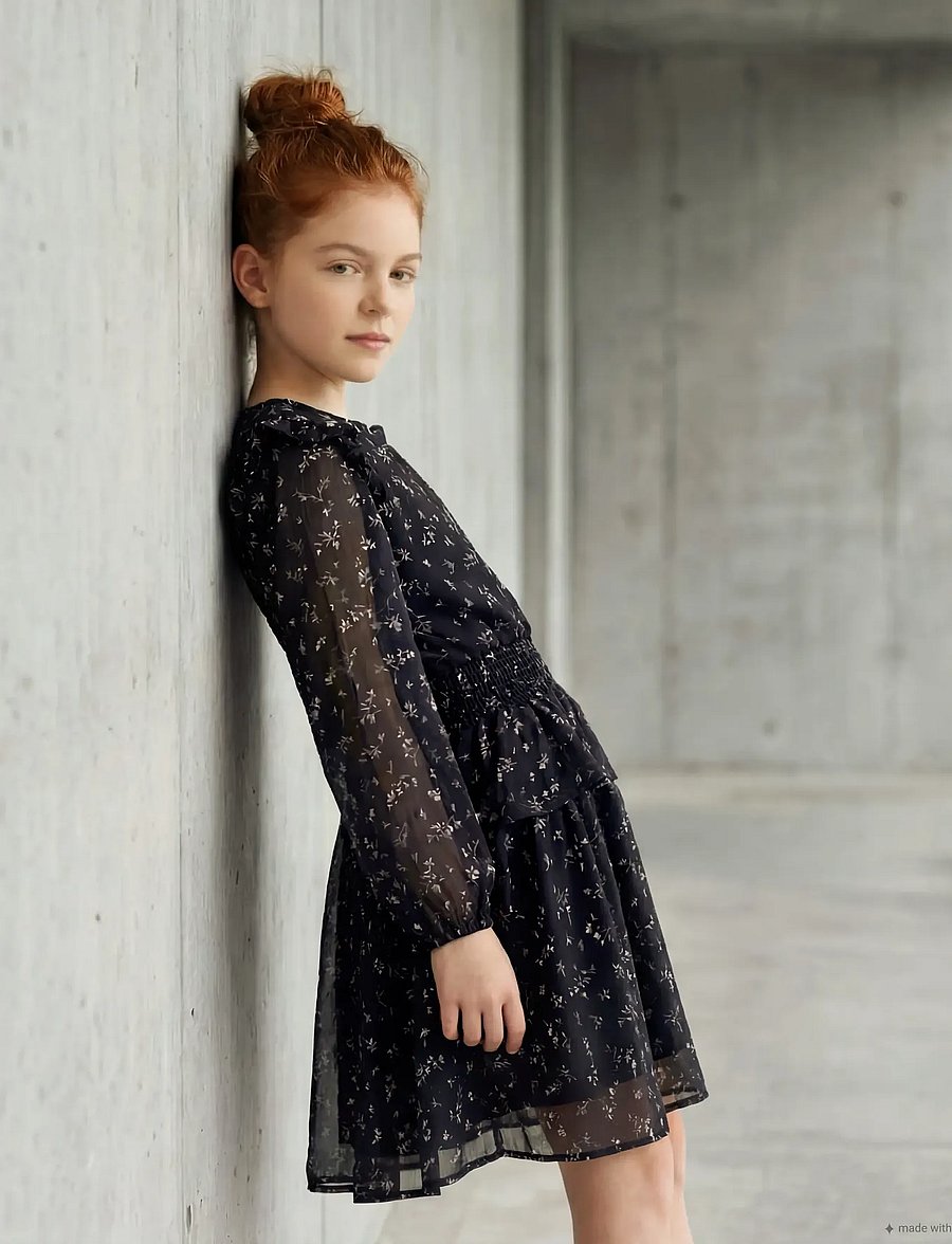 Minymo - Dress Dobby - långärmade vardagsklänningar - asphalt - 0
