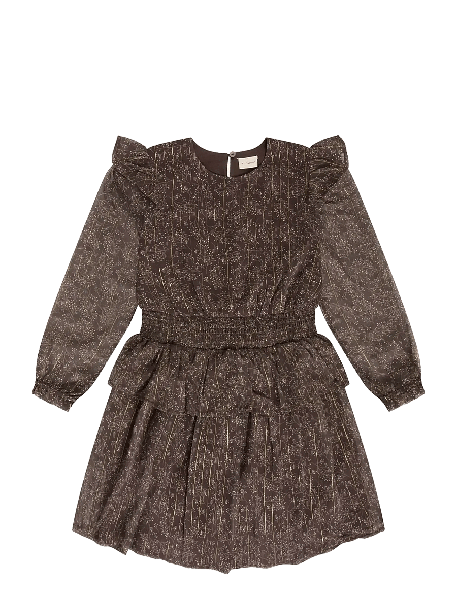 Minymo - Dress Dobby - langærmede babykjoler - plum truffle - 1
