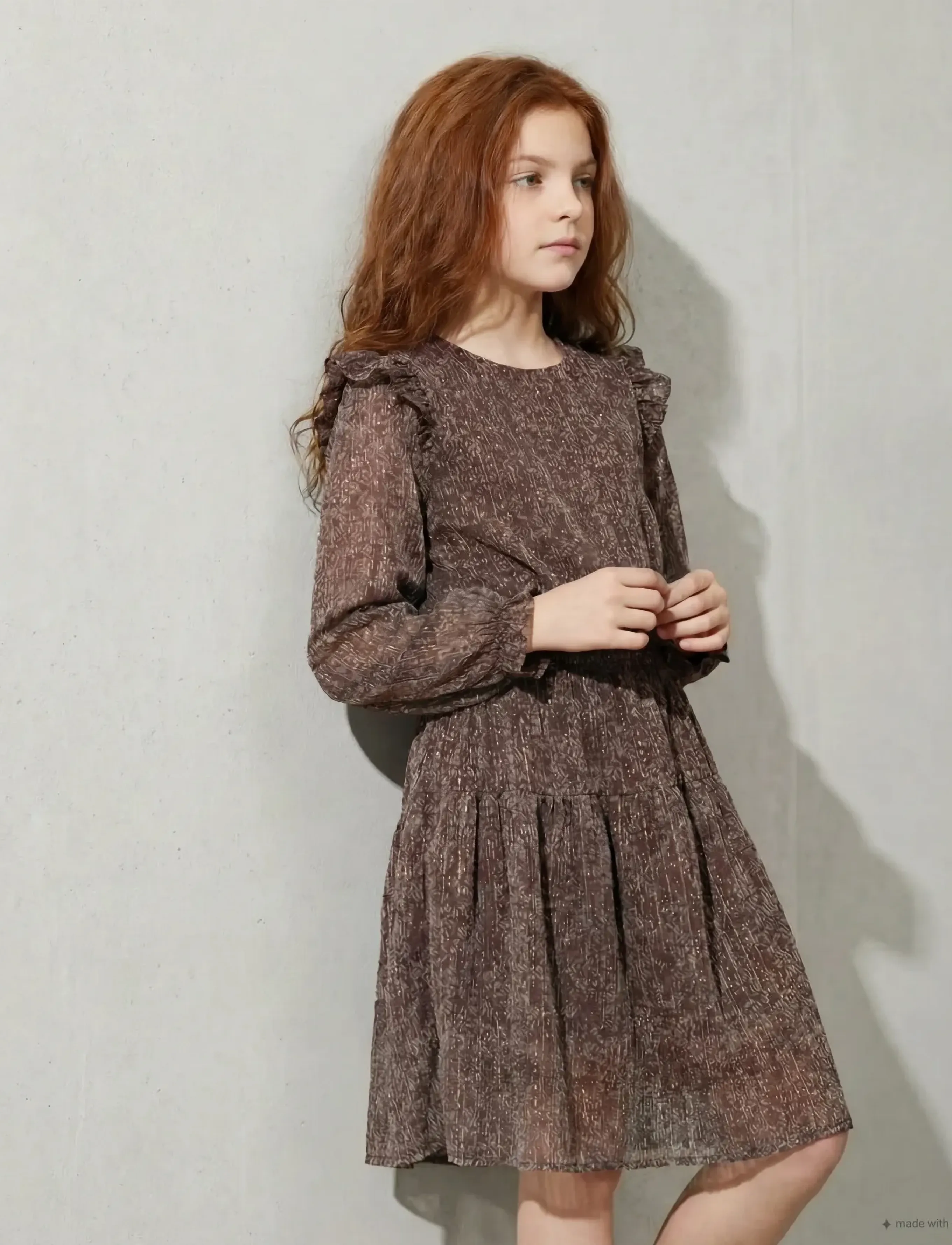 Minymo - Dress Dobby - langærmede babykjoler - plum truffle - 0