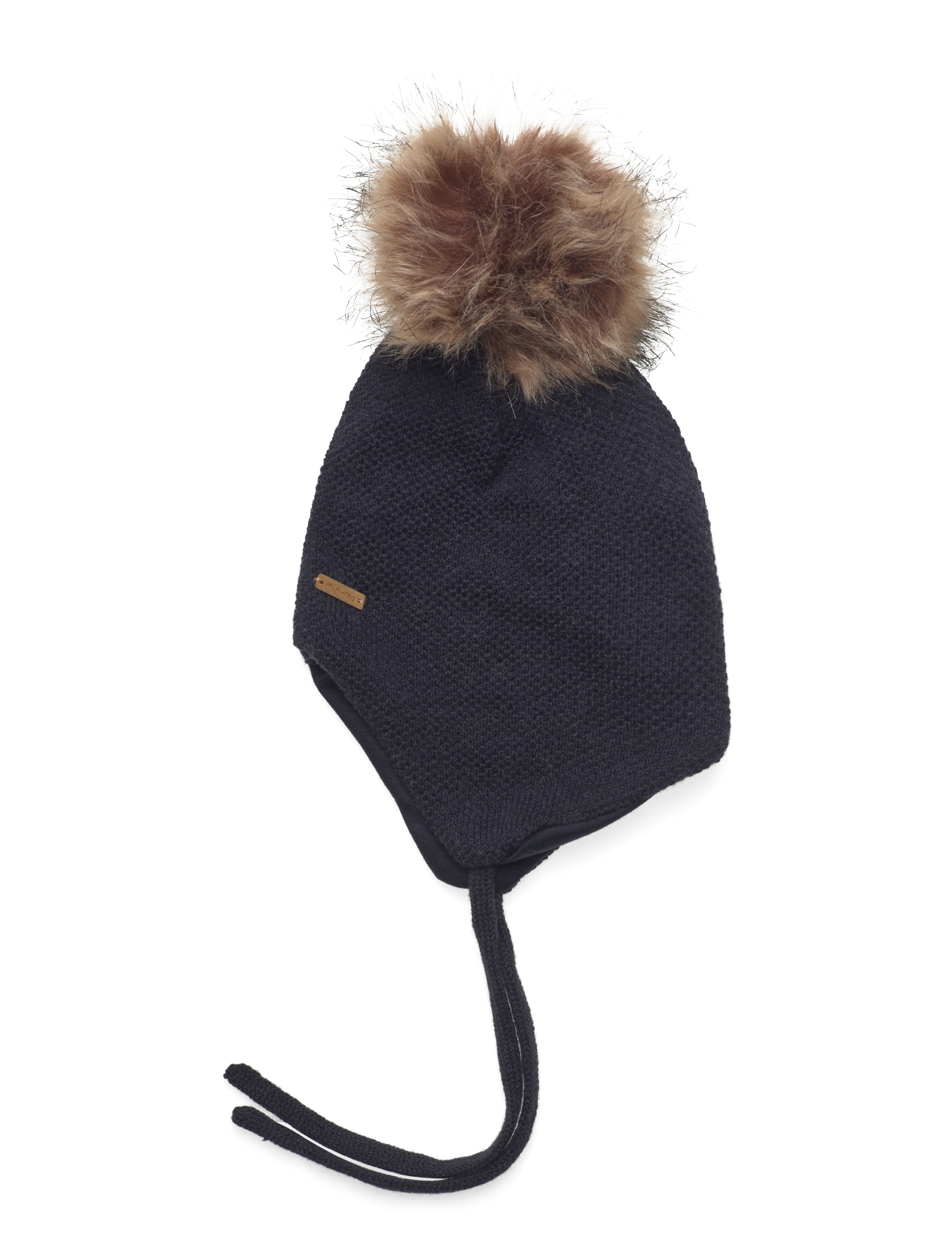 Minymo Hat W. Detachable Fake Fur, 6-9M, Hats, Marineblau - Beanie, Kinder