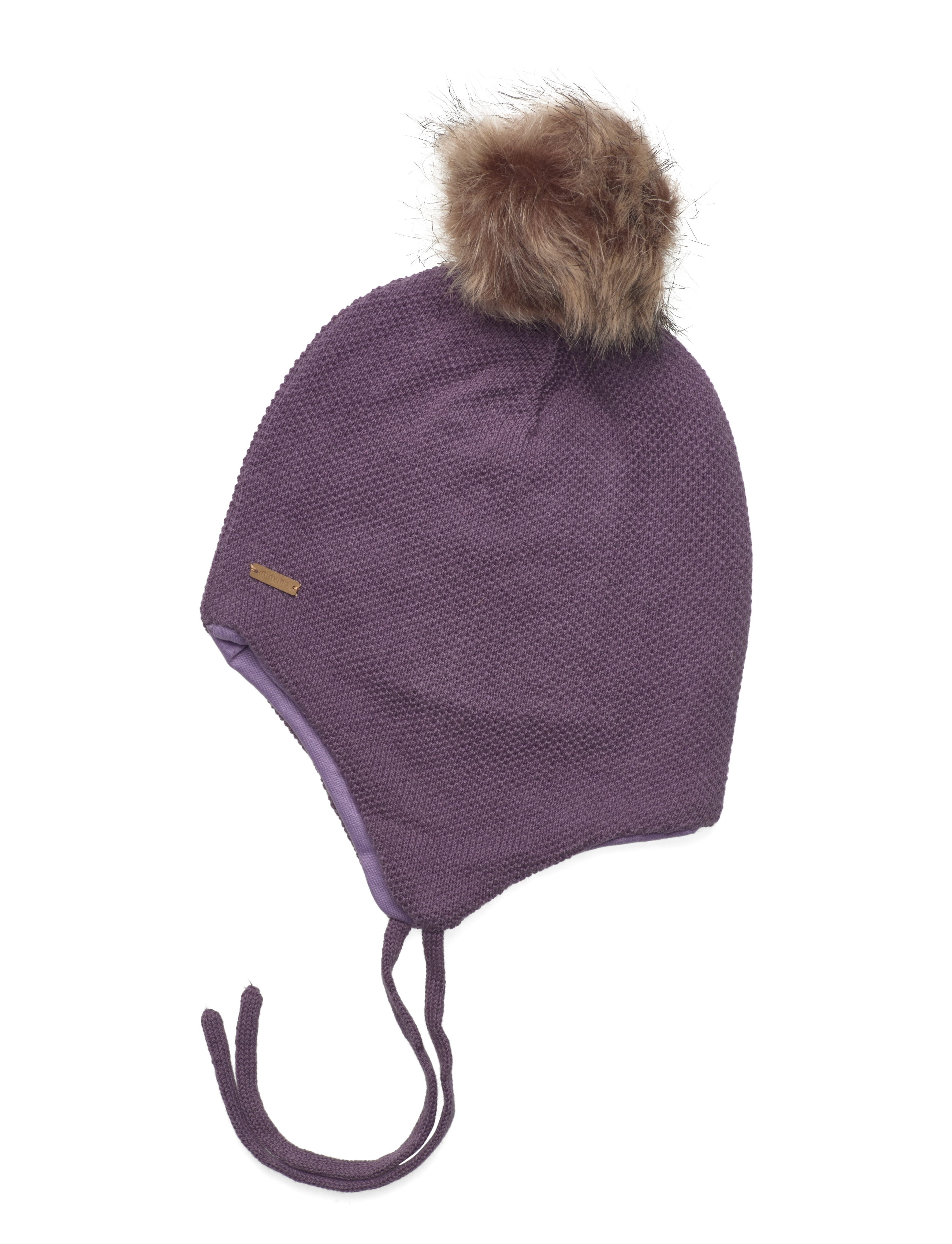 Minymo Hat W. Detachable Fake Fur, 6-9M, Hats, Lila - Beanie, Kinder