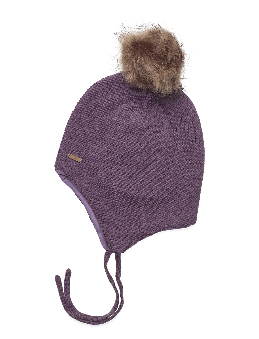 Minymo - Hat w. detachable fake fur - beanies - purple sage - 0