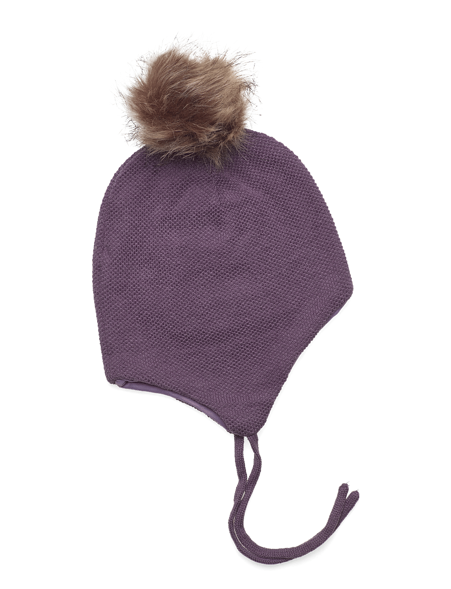 Minymo - Hat w. detachable fake fur - beanies - purple sage - 1
