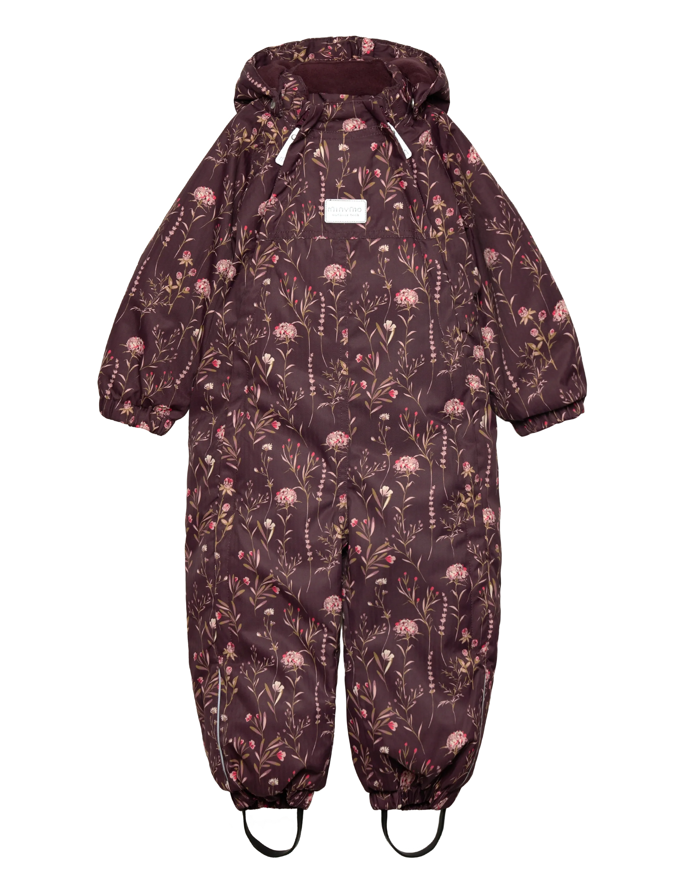 Minymo Snow Suit Aop, Børn, Blomstret Flyverdragt, Bordeaux, Str: 92
