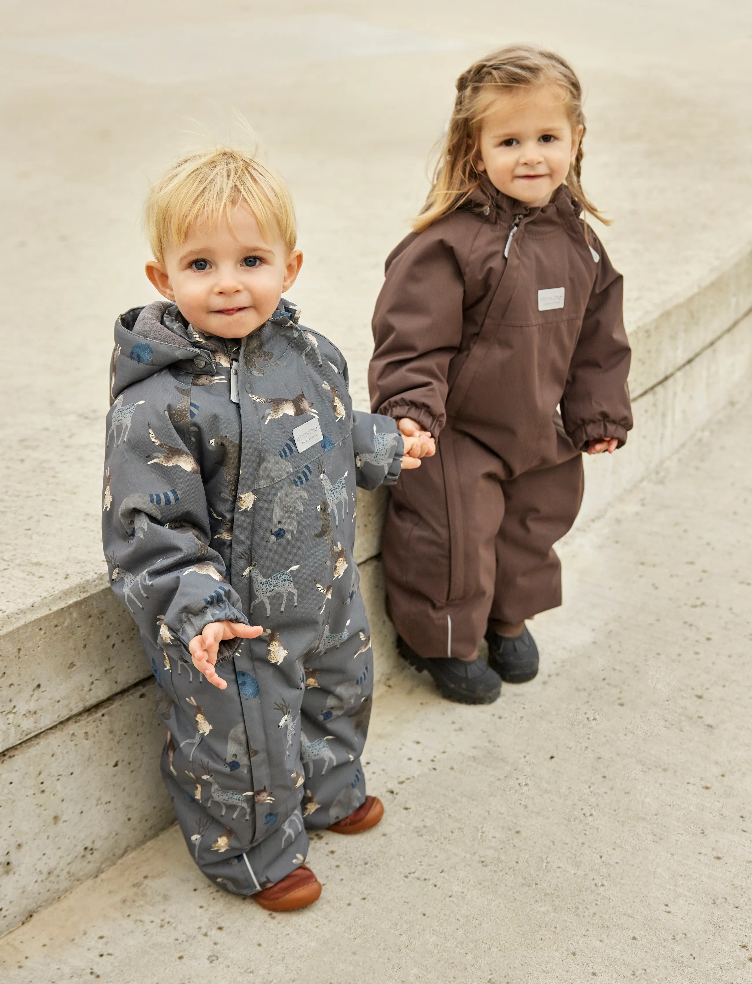 Minymo Snow Suit Aop, Børn, Blomstret Flyverdragt, Grå, Str: 86