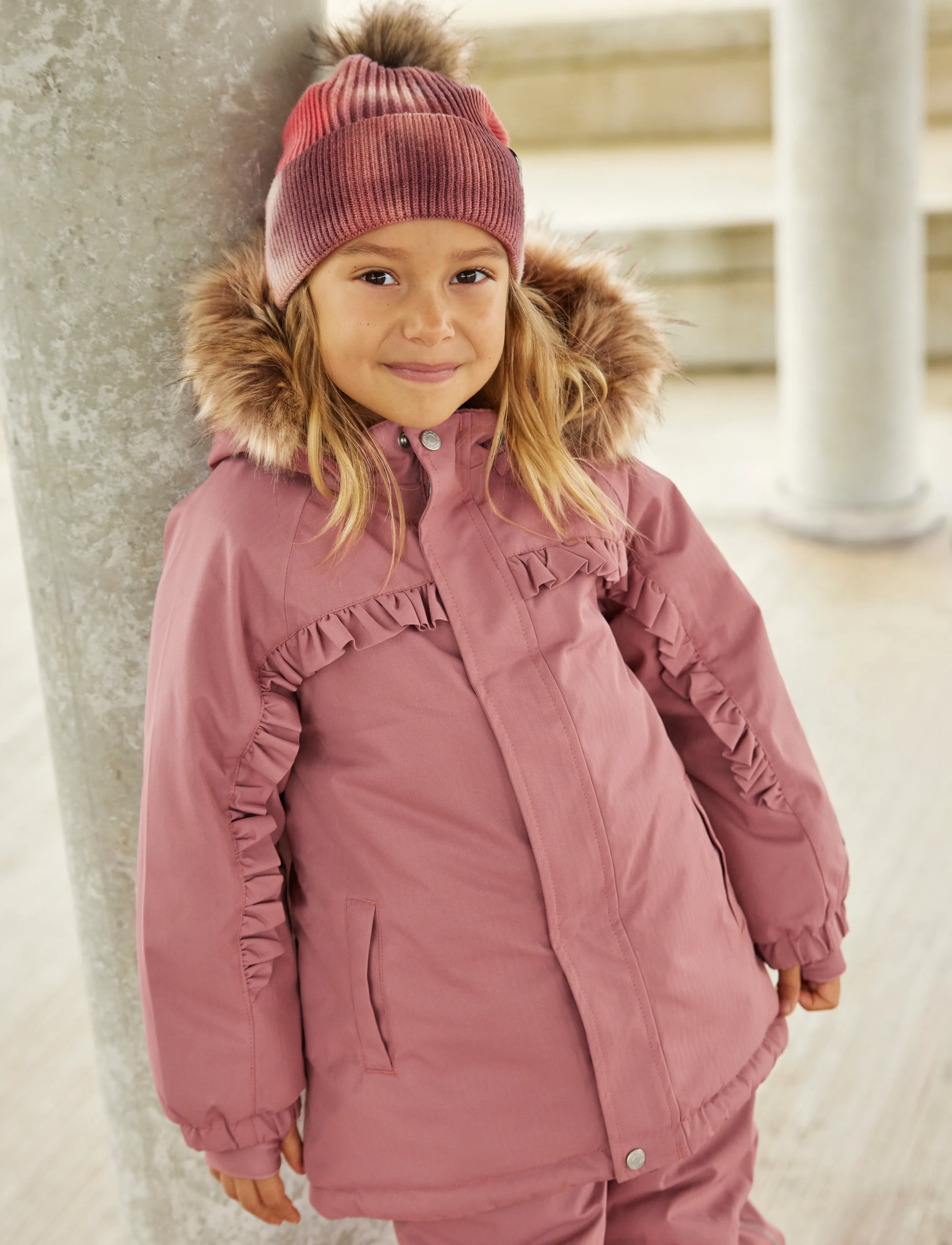 Minymo Snow Jacket W. Fur, 110, Snow-ski Clothing, Rosa - Jacket, Kinder