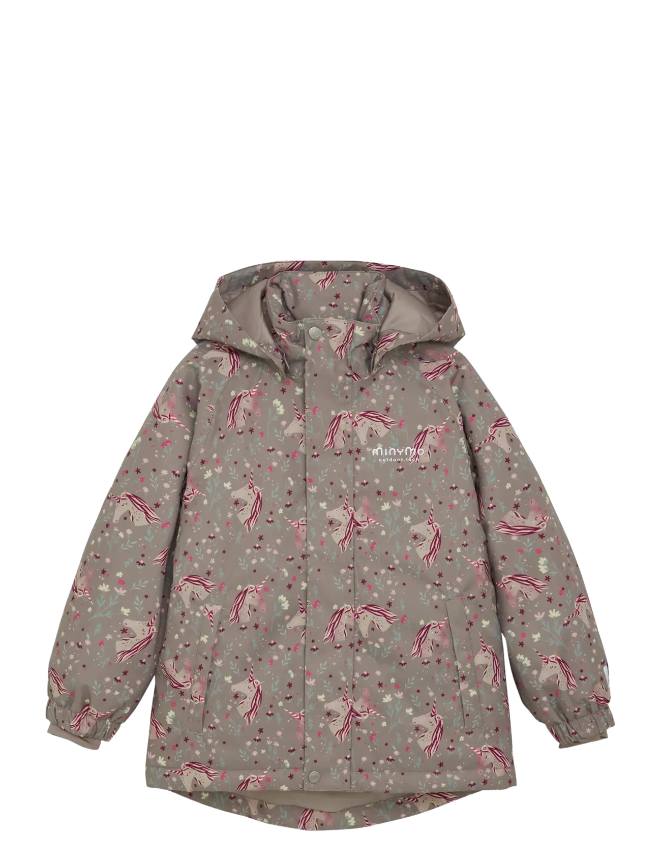 Minymo Snow Jacket Aop, Børn, Enhjørning Print Hættejakke, Brun, Str: 86