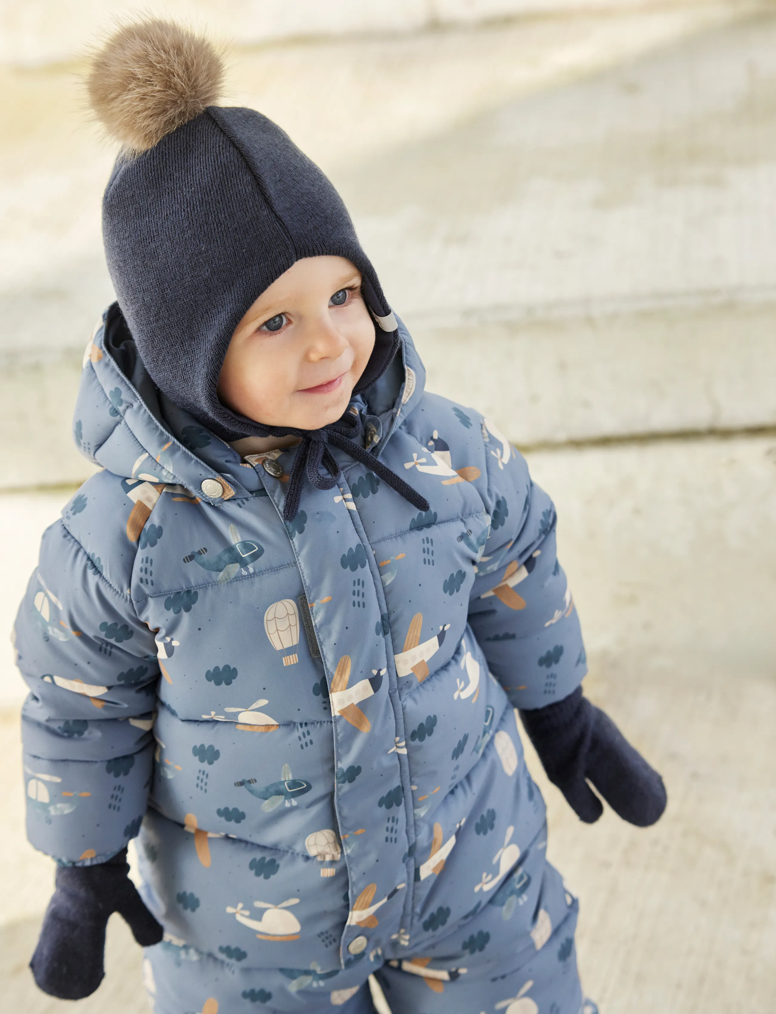Minymo Hat W. Detachable Fake Fur, 3-6M, Hats, Marineblau - Beanie, Kinder