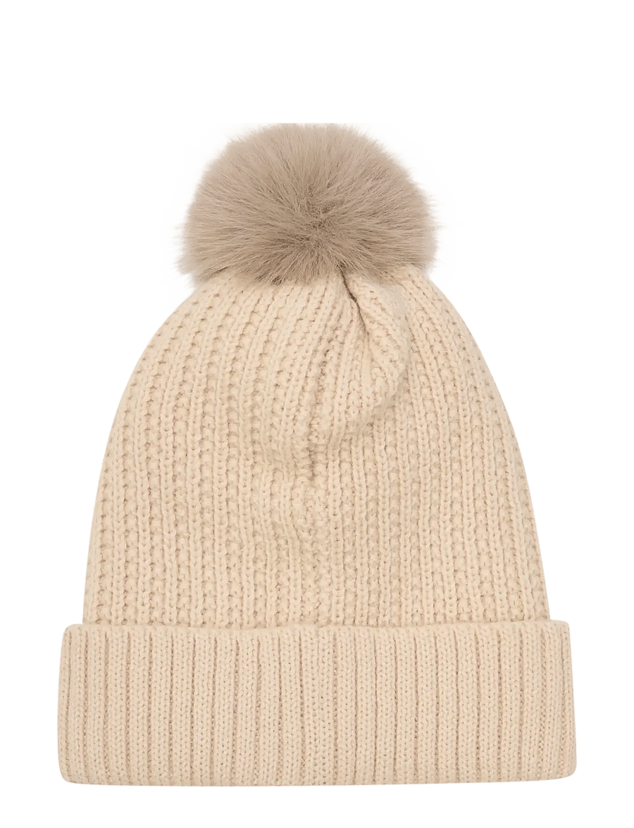 Minymo - Hat w. detachable fake fur - beanie cepures - sandshell - 2