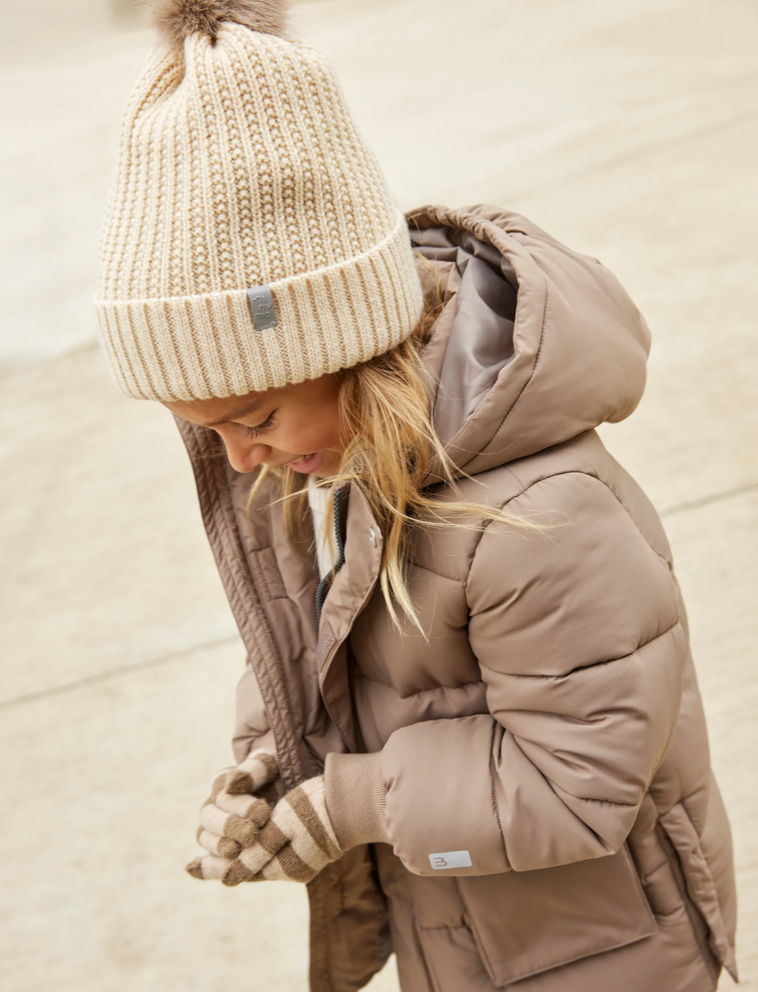 Minymo Hat W. Detachable Fake Fur, 1-3Y, Hats, Beige - Beanie, Kinder