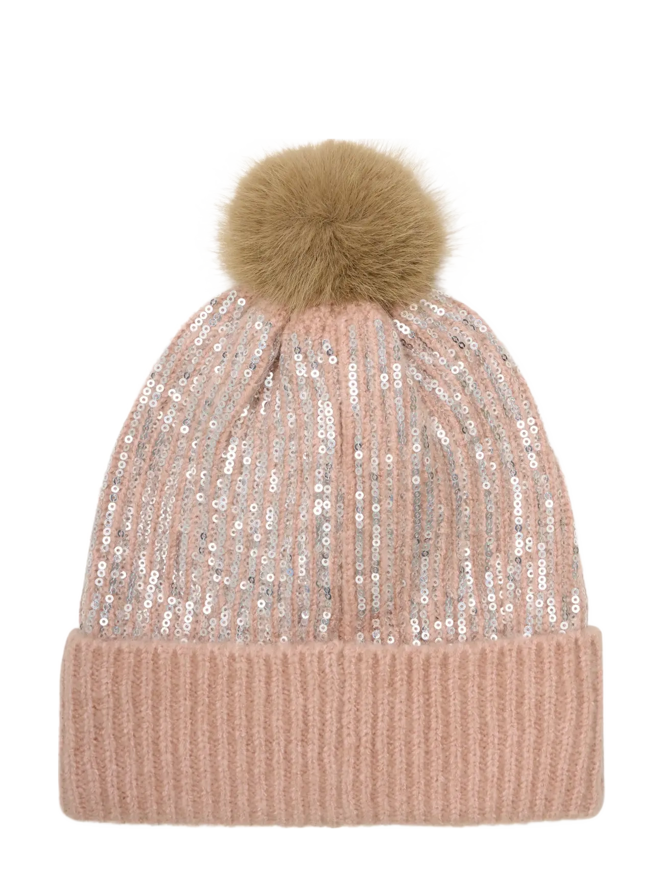 Minymo - Hat w. sequins & fixed pom pom - misty rose - 2