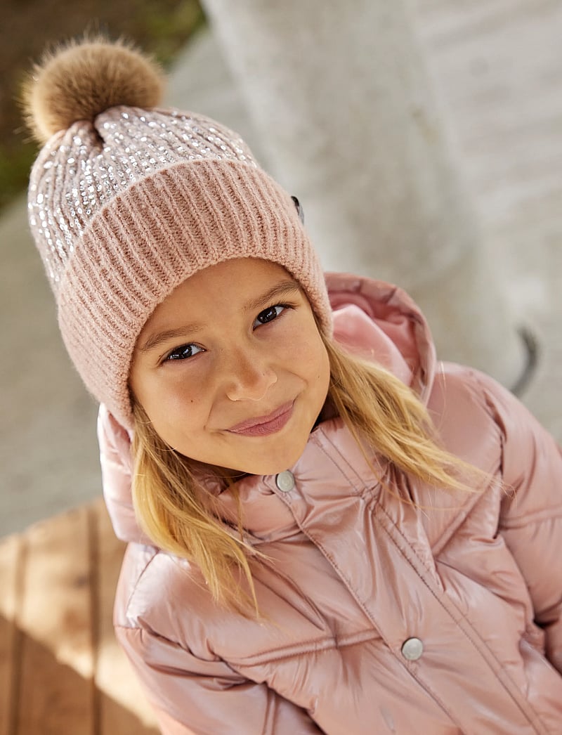Minymo - Hat w. sequins & fixed pom pom - beanies - misty rose - 0