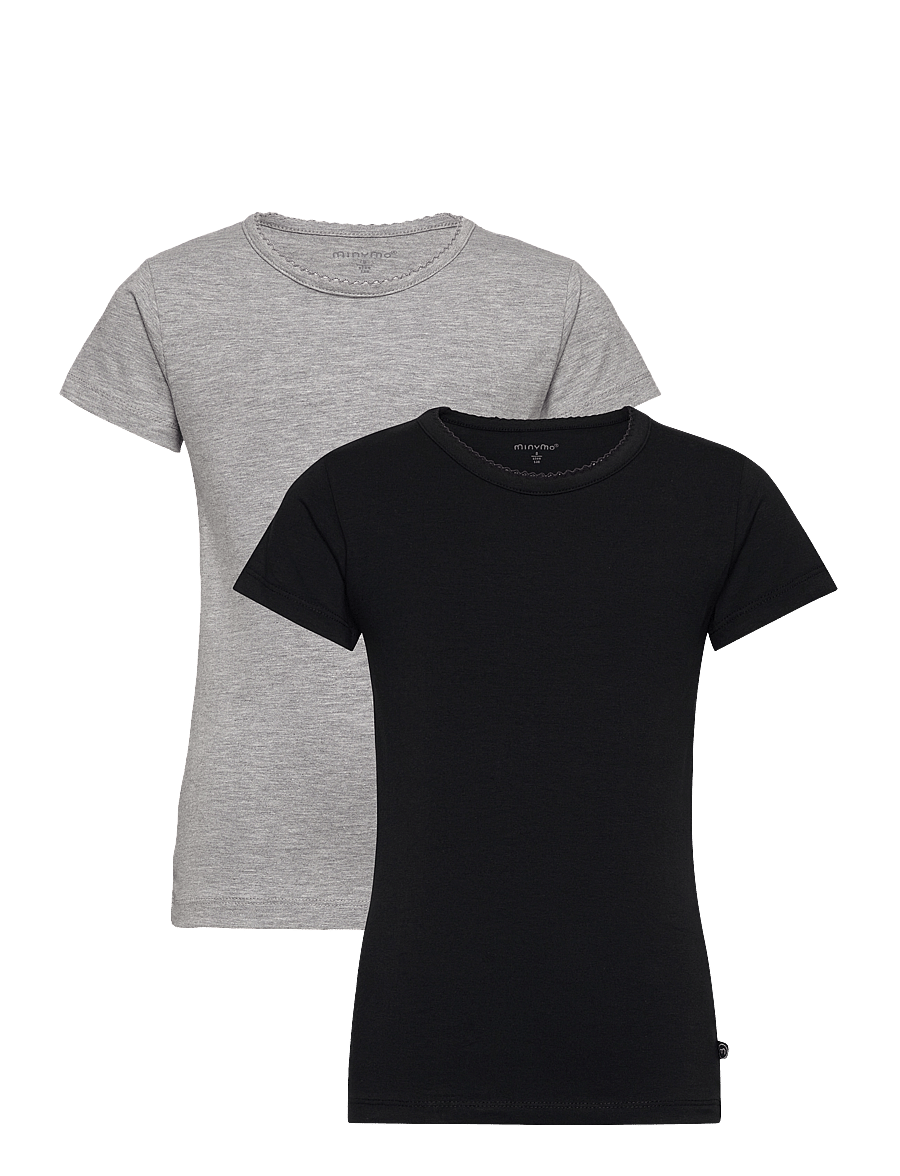 Minymo - Basic 33 -T-shirt SS (2-pack) - kortärmade t-shirts - anthacite black - 0