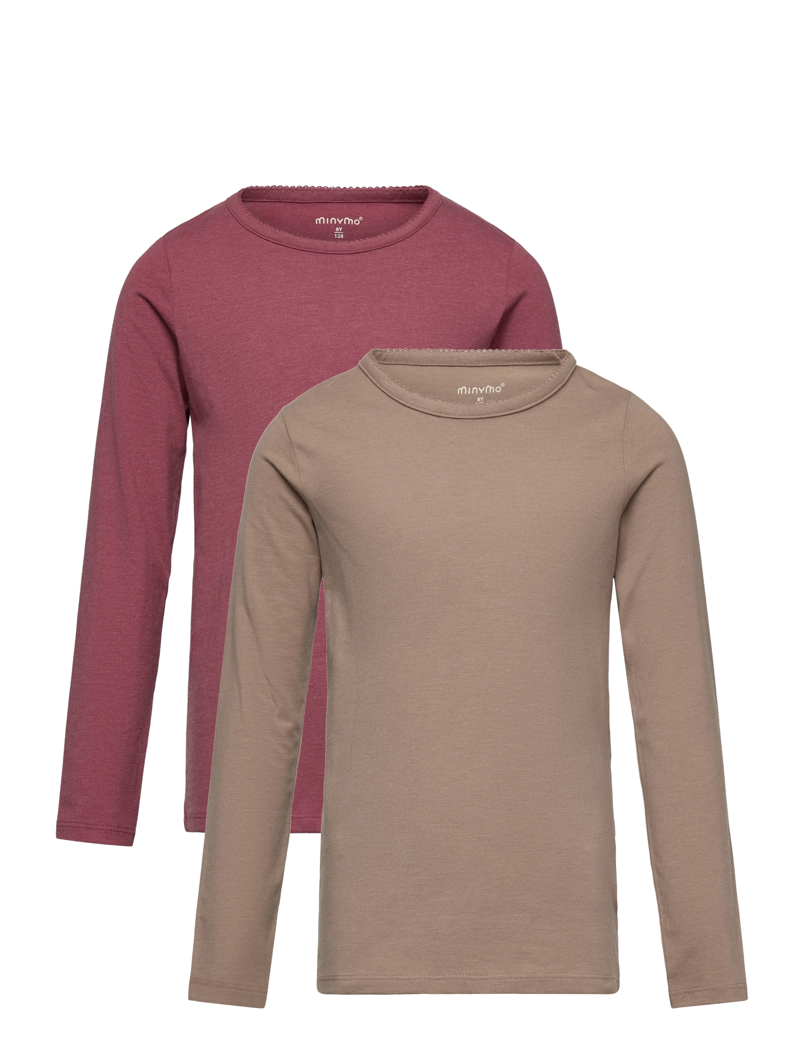 Minymo Basic 35 -T-Shirt Ls (2-Pack), Børn, Basic Langærmet T-shirt 2-Pak, Brun, Str: 110