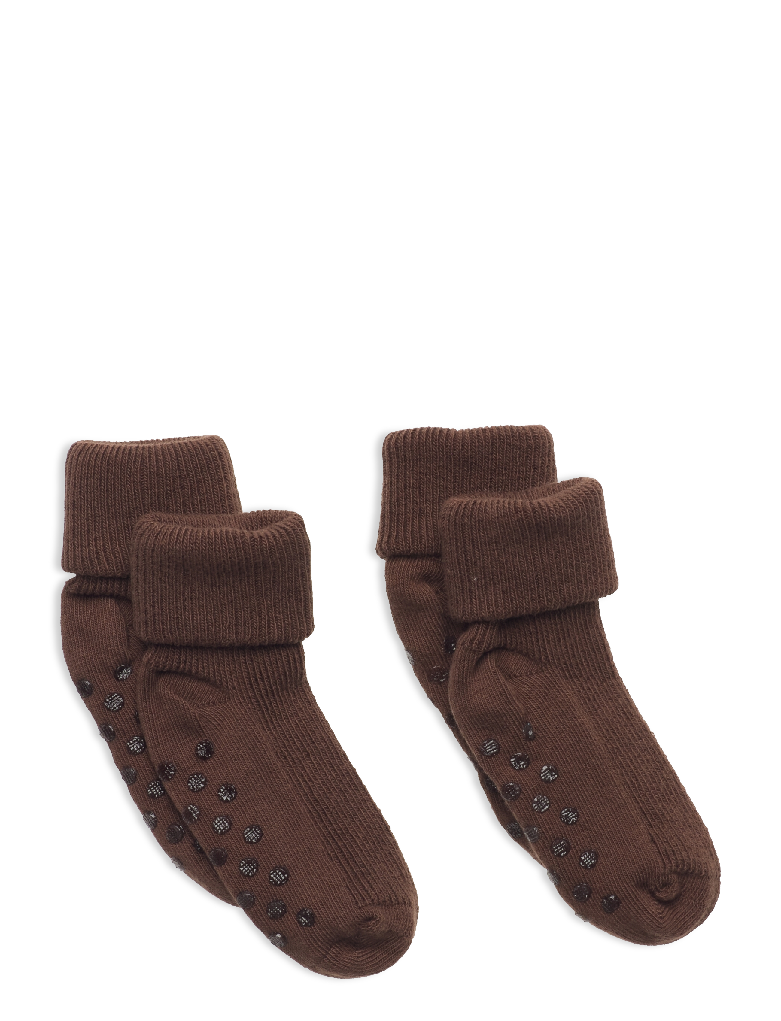Minymo Baby Rib Sock W. Abs (2-Pack), 23 , Socken & Strumpfhosen, Braun - Non-slip Socks, Kinder