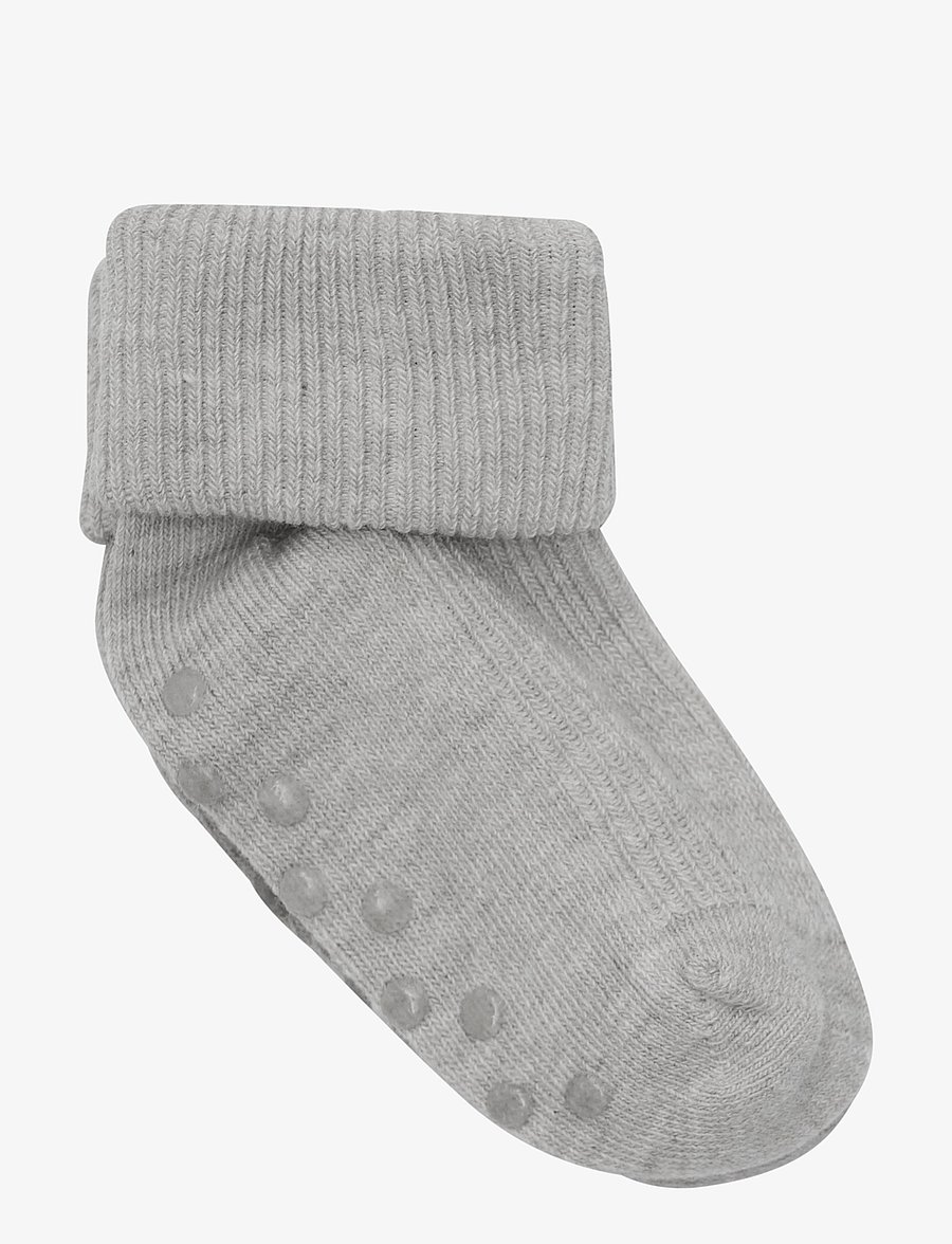 Minymo - Baby rib sock w. ABS (2-pack) - anti-rutsch socken - light grey melange - 3