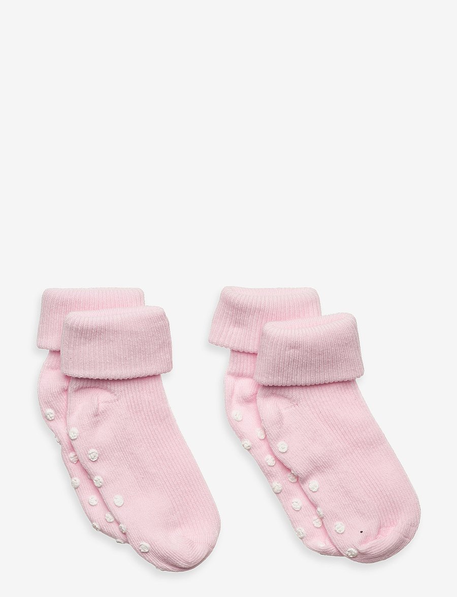 Minymo - Baby rib sock w. ABS (2-pack) - anti-rutsch socken - light rose - 0