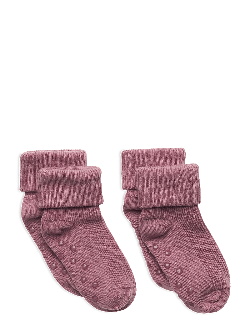 Minymo - Baby rib sock w. ABS (2-pack) - non-slip socks - orchid haze - 0