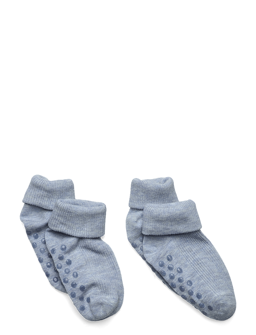 Minymo - Baby rib sock w. ABS (2-pack) - non-slip socks - winter sky melange - 0