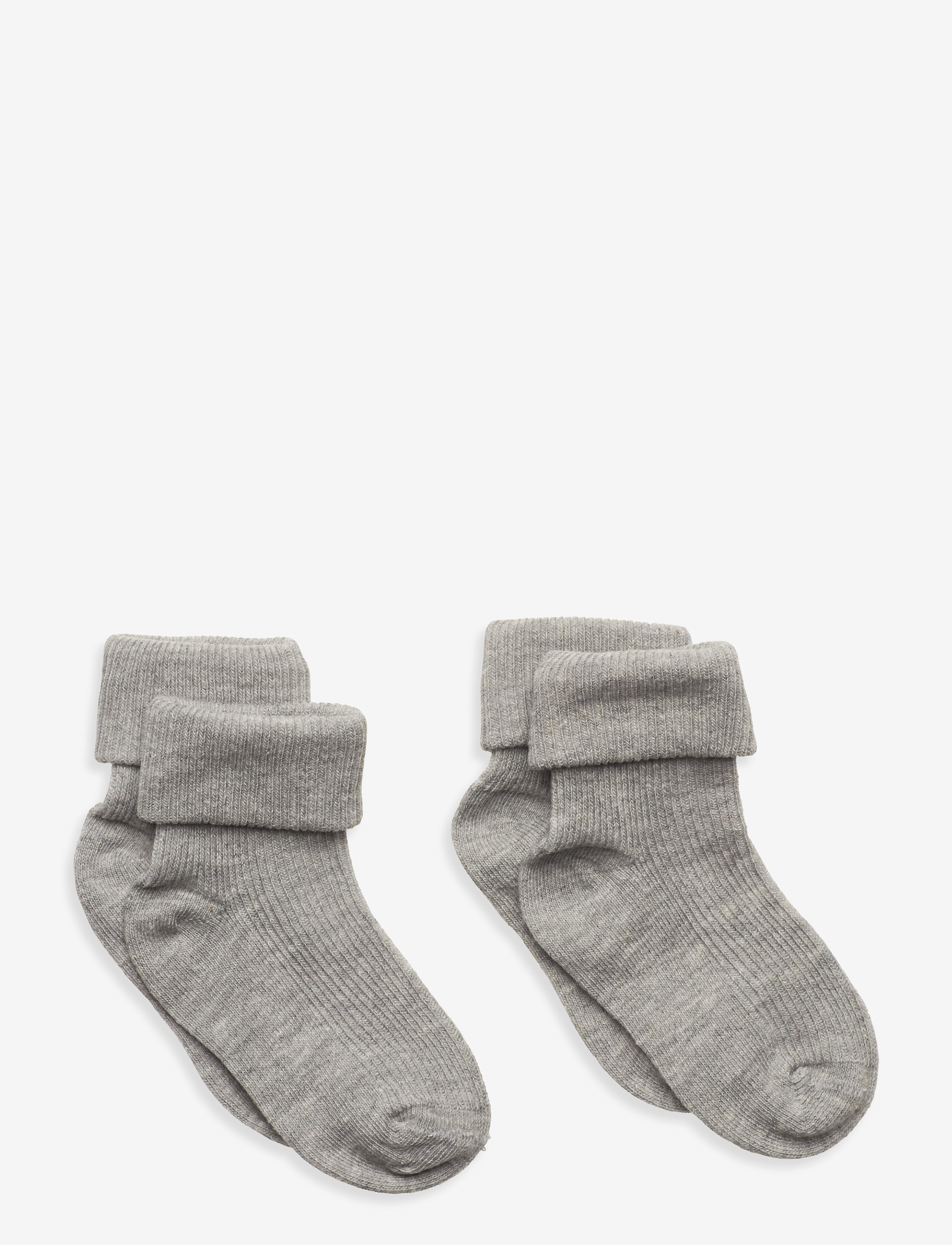 Minymo Baby Rib Sock W. Fold (2-Pack), 15-18, Socken & Strumpfhosen, Grau - Socks, Kinder