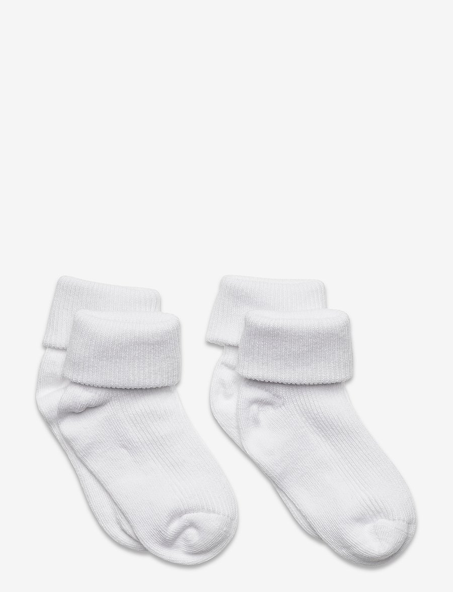 Minymo - Baby rib sock w. fold (2-pack) - bebisstrumpor - white - 0