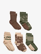 Sock w. pattern (5-pack) - COCOA BROWN