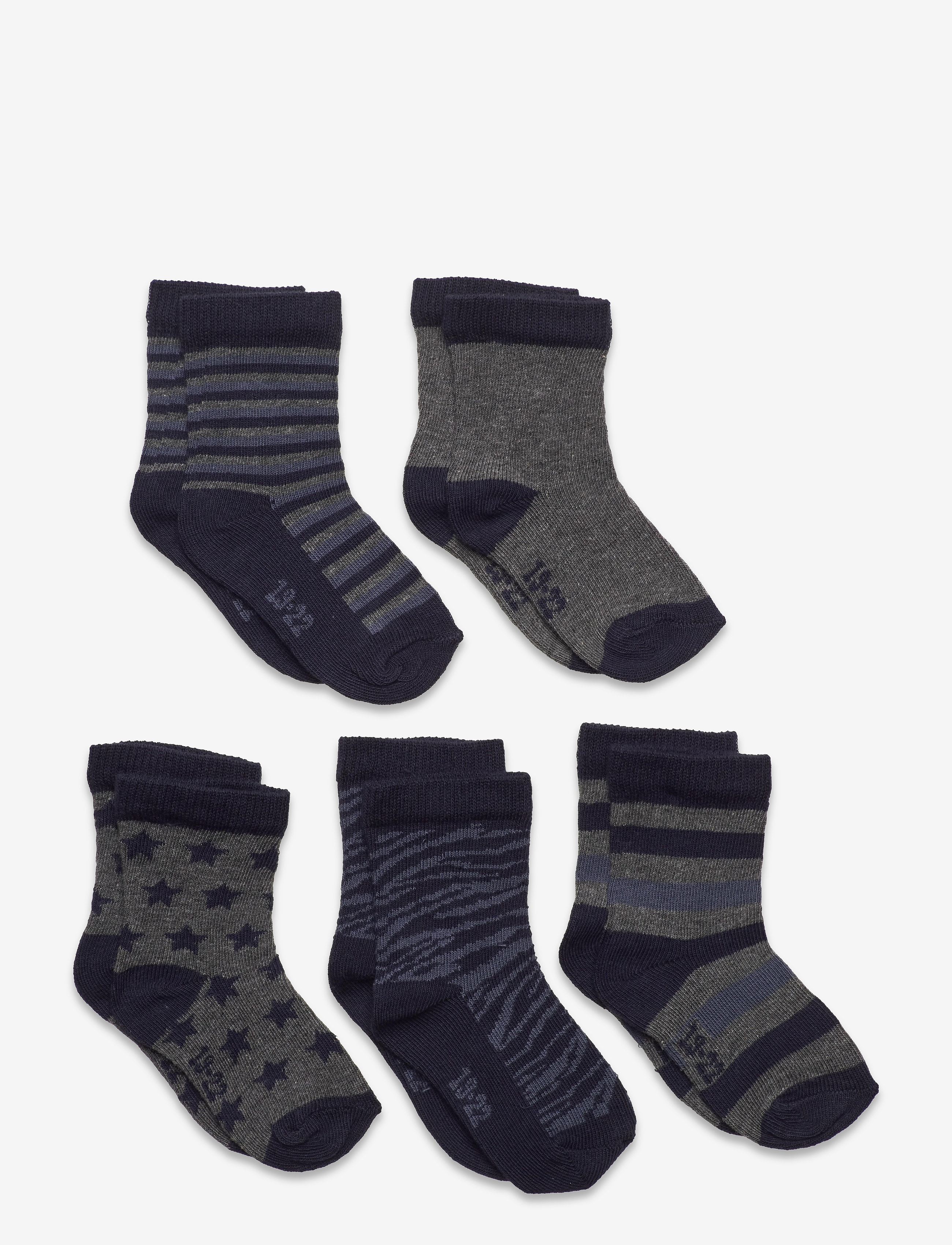 Minymo Sock w. pattern (5-pack) - Strømper - DARK GREY MELANGE / grey