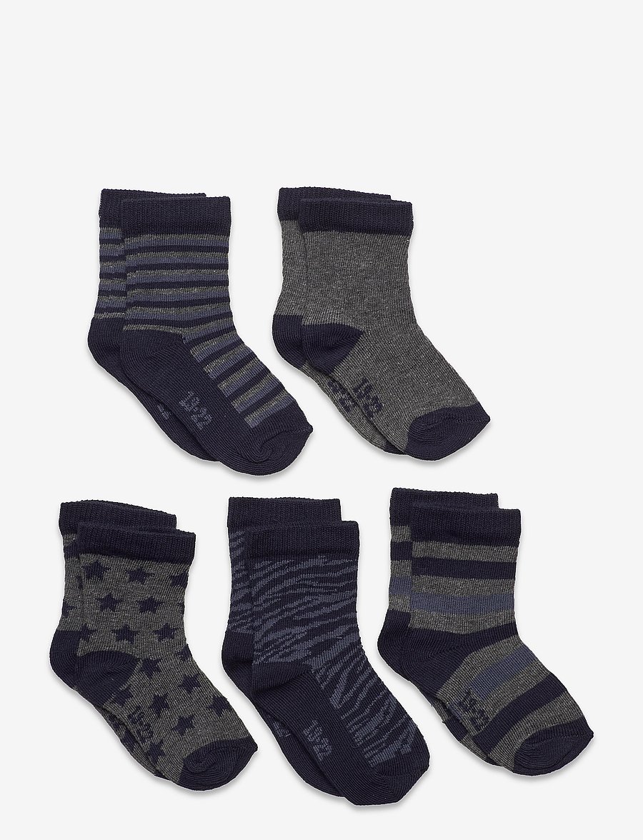 Minymo - Sock w. pattern (5-pack) - sokid - dark grey melange - 0