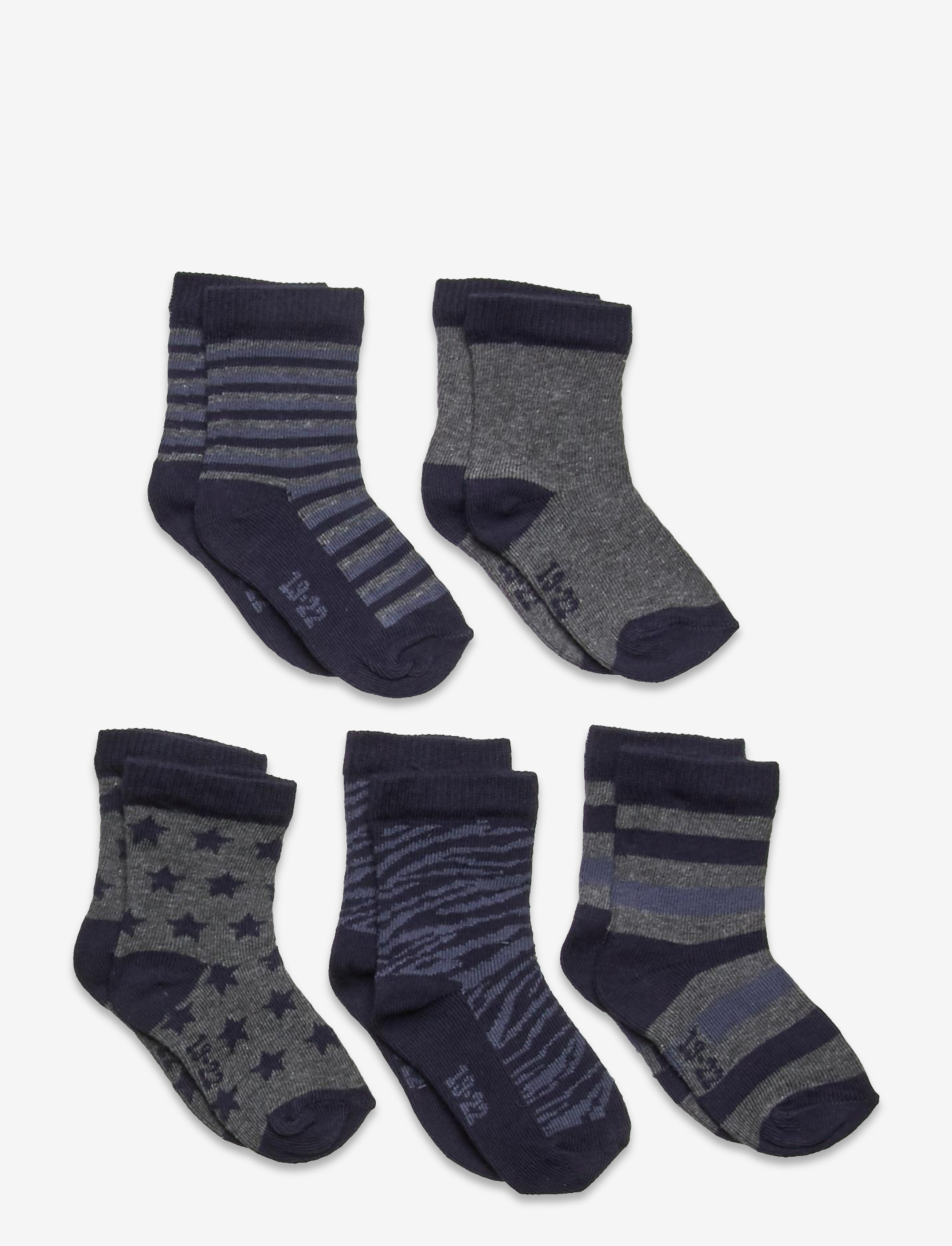 Minymo - Sock w. pattern (5-pack) - sokid - dark grey melange - 1