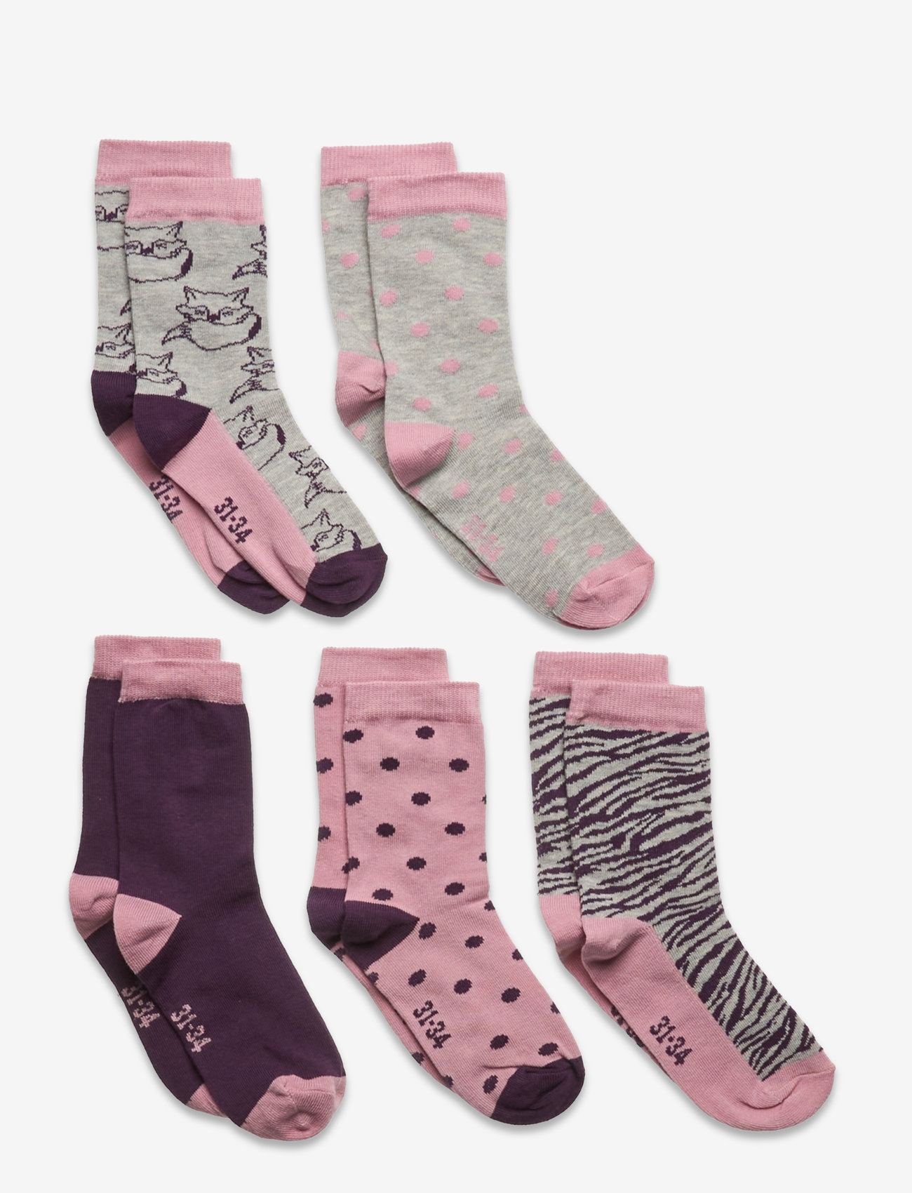 Minymo - Sock w. pattern (5-pack) - sügisesed riided - dusky orchid - 0