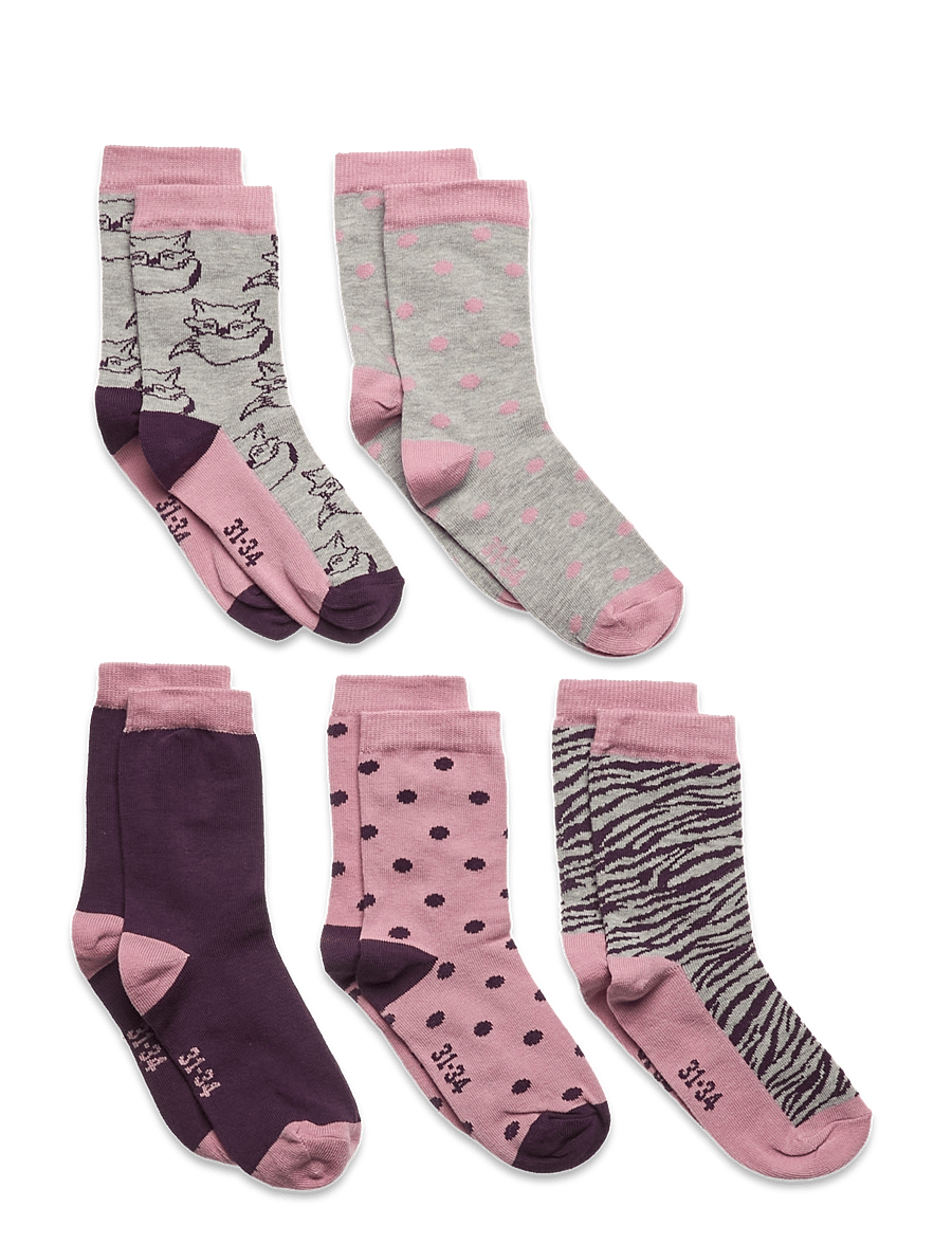 Minymo - Sock w. pattern (5-pack) - sokid - dusky orchid - 0