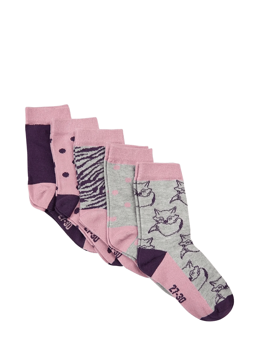Minymo - Sock w. pattern (5-pack) - sokid - dusky orchid - 1