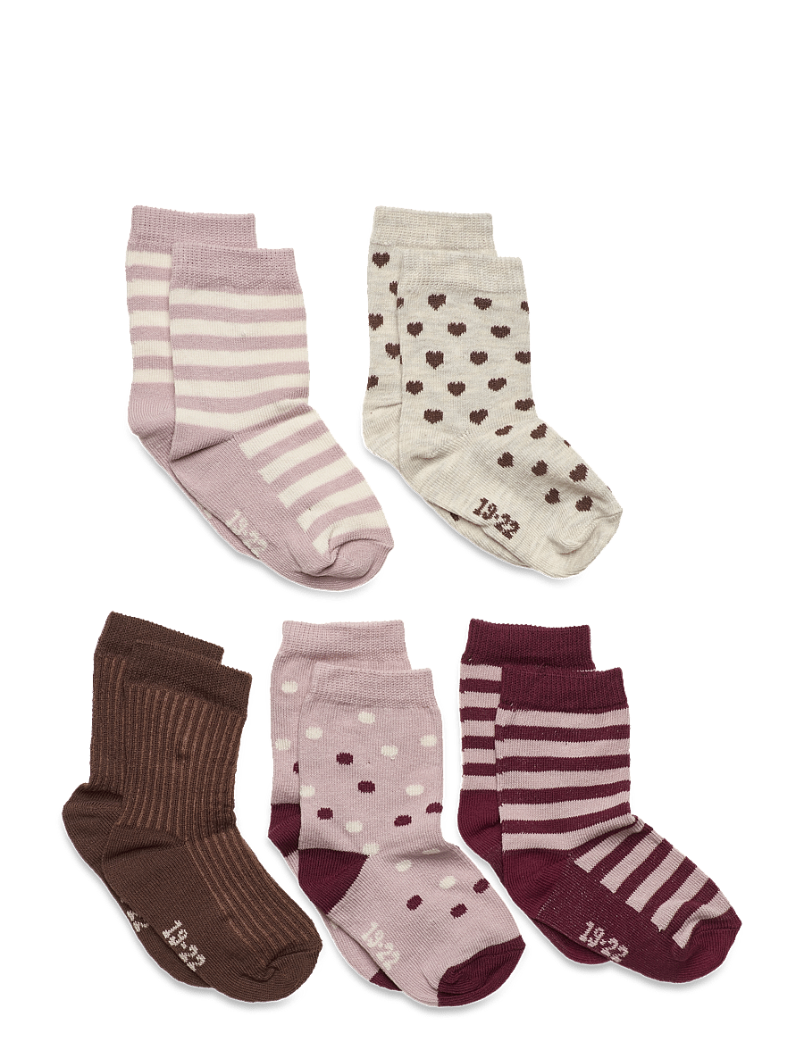 Minymo - Sock w. pattern (5-pack) - sokid - rose smoke - 0