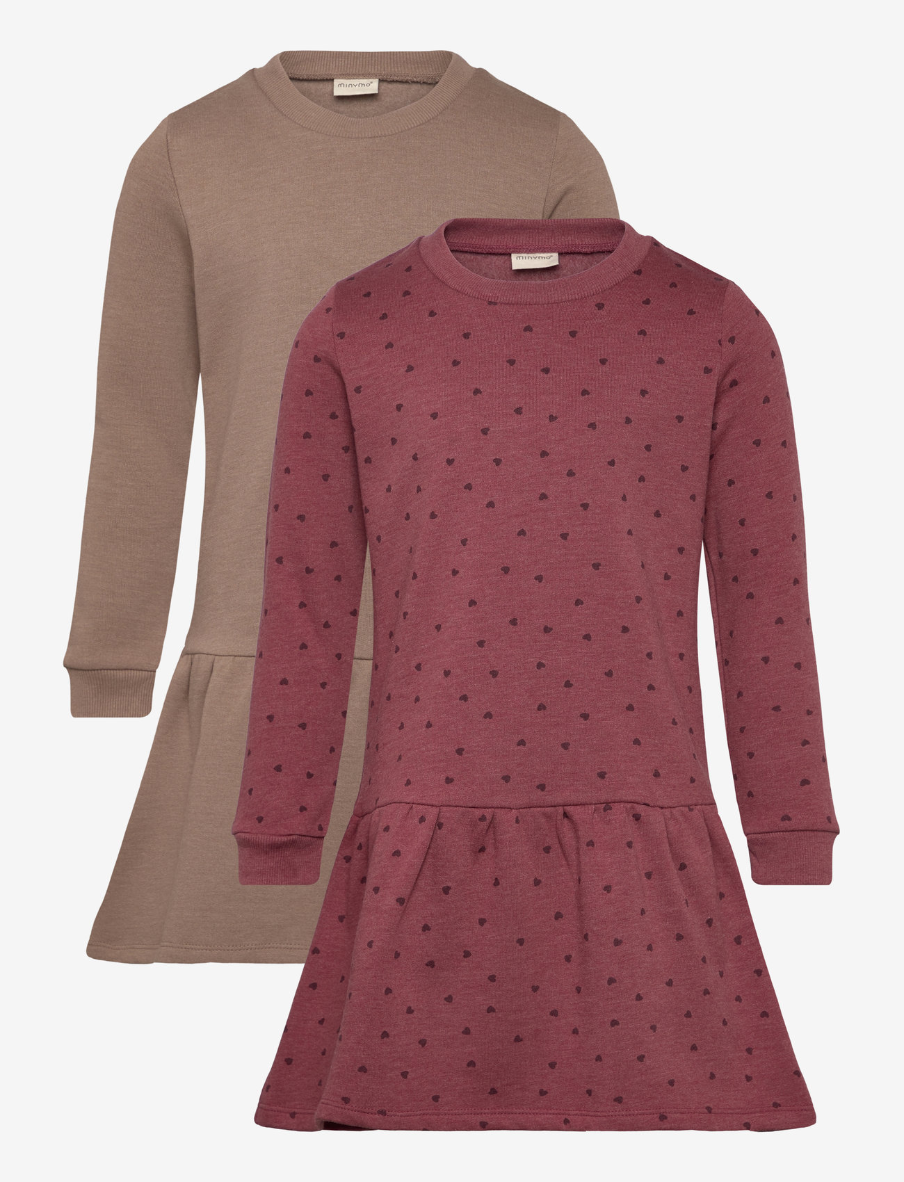 Minymo - Sweat Dress LS (2-pack) - long-sleeved baby dresses - apple butter - 0