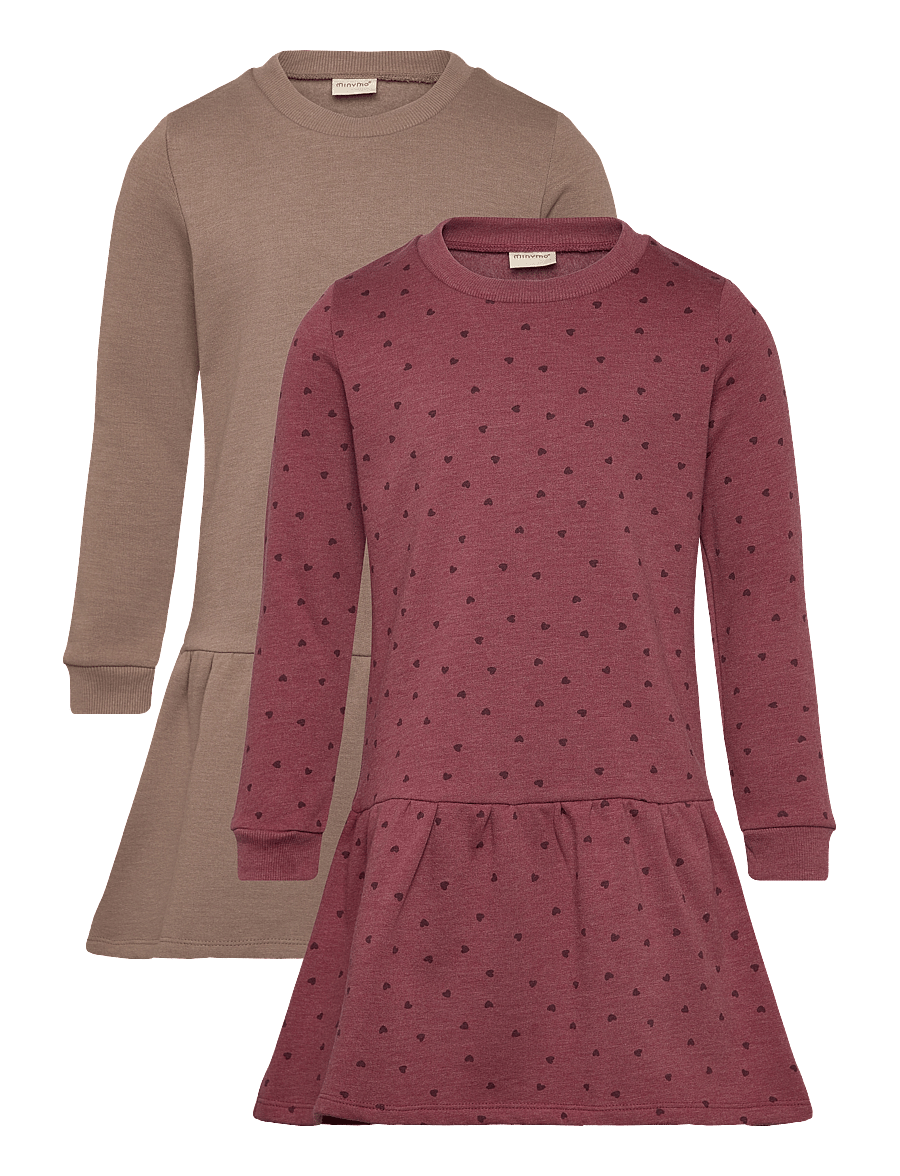 Minymo - Sweat Dress LS (2-pack) - langärmelige babykleider - apple butter - 0