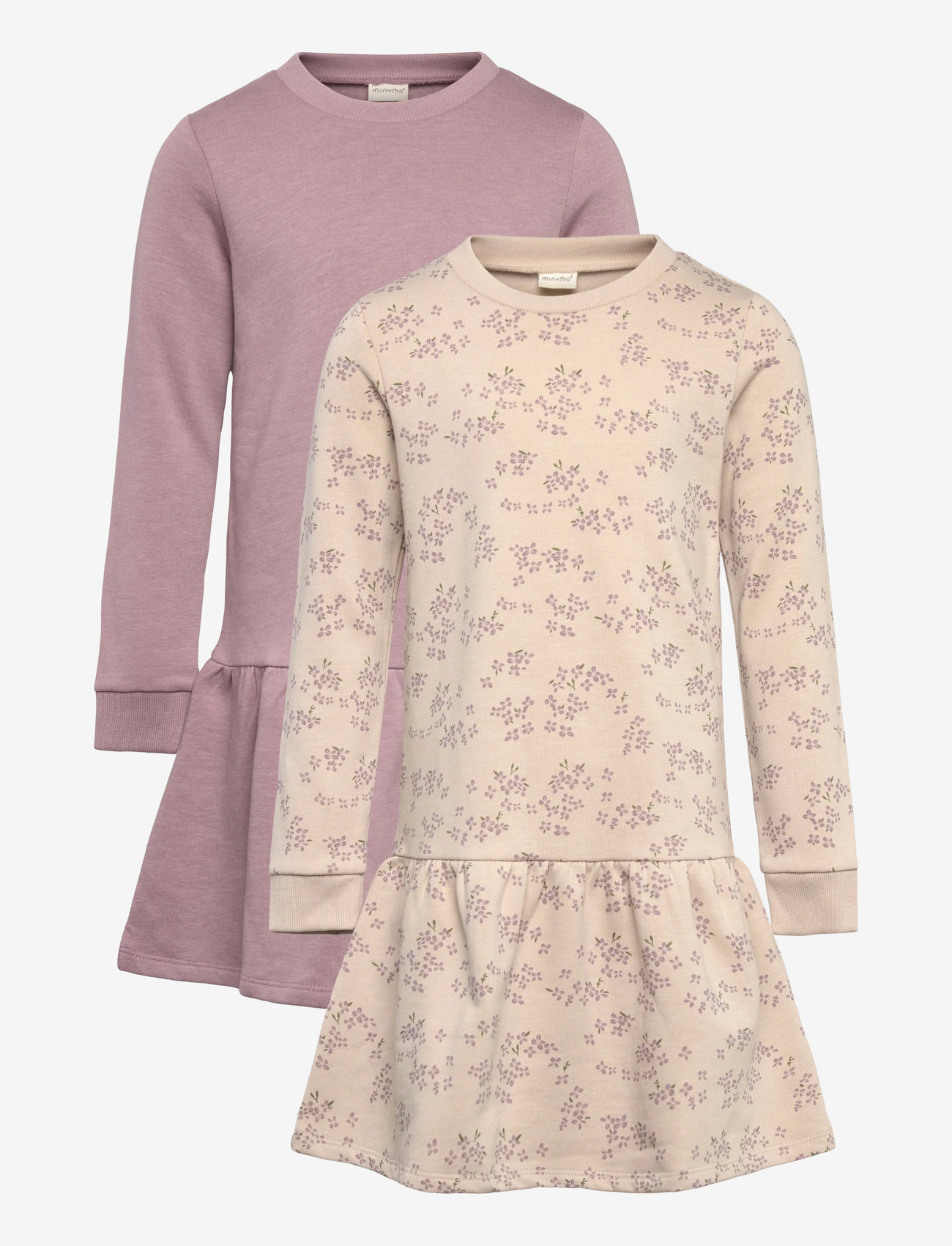 Minymo - Sweat Dress LS (2-pack) - långärmade babyklänningar - elderberry - 0