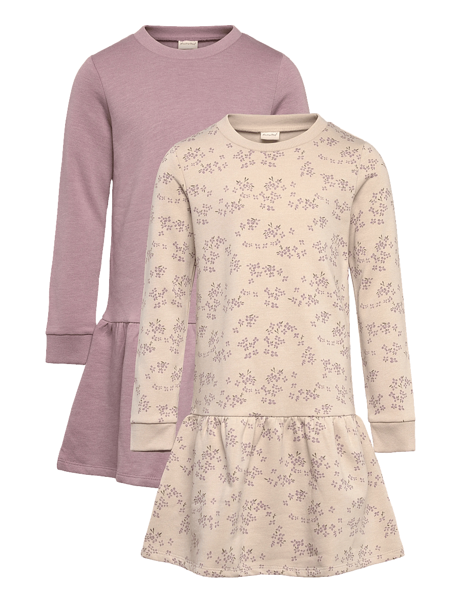 Minymo - Sweat Dress LS (2-pack) - långärmade babyklänningar - elderberry - 0