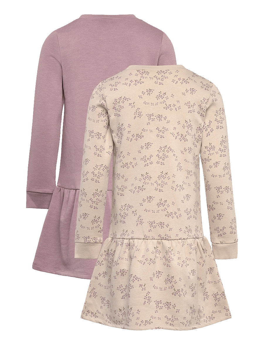 Minymo - Sweat Dress LS (2-pack) - långärmade babyklänningar - elderberry - 1