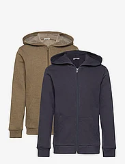 Minymo - Sweat Jacket w. hood (2-pack) - hoodies - dark olive - 0