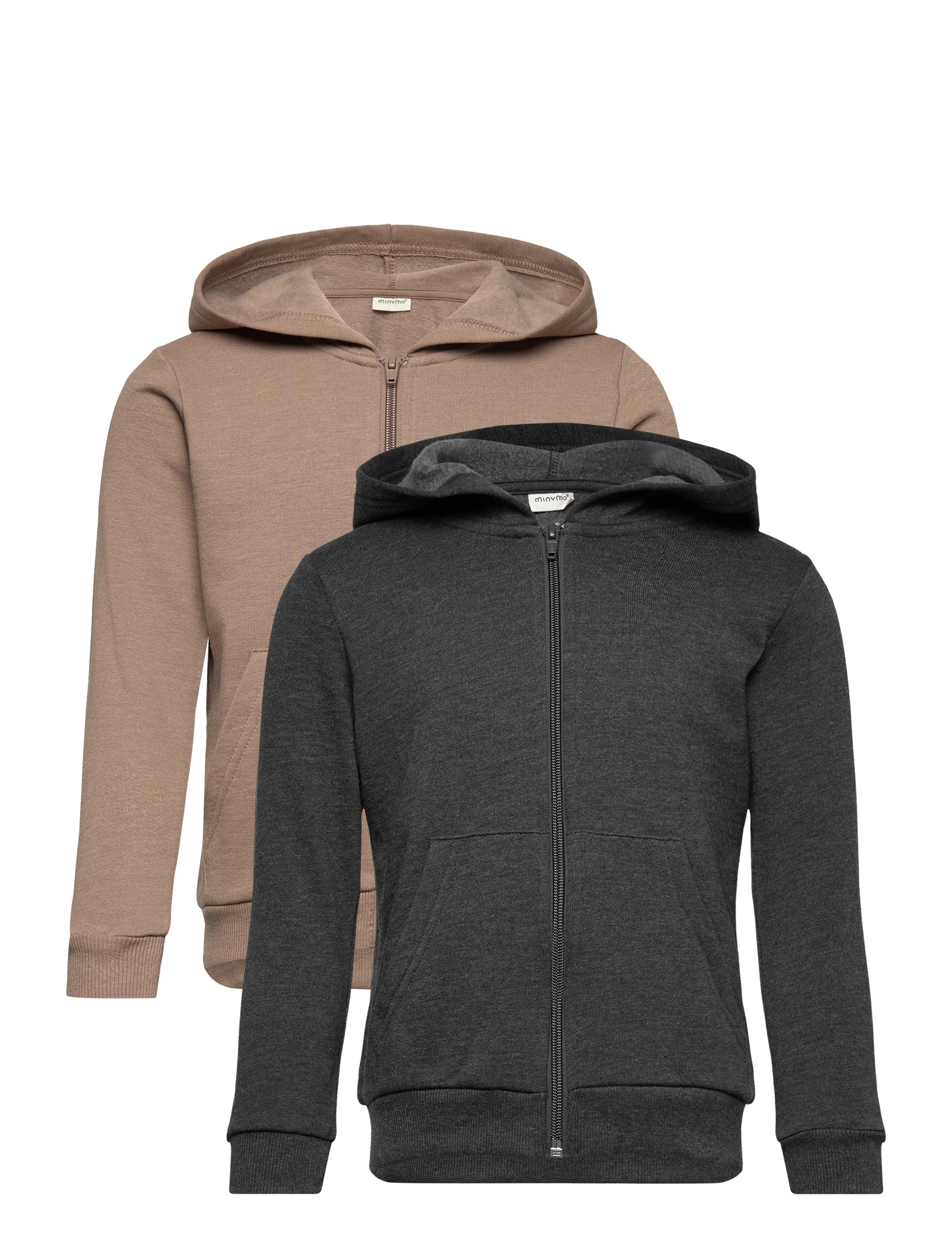 Minymo Sweat Jacket W. Hood (2-Pack), Børn, Hættetrøje Med Lynlås 2-Pak, Brun, Str: 140