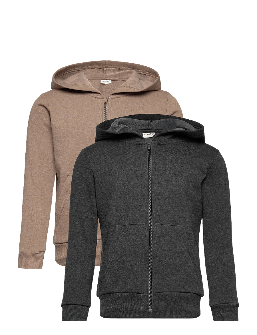 Minymo - Sweat Jacket w. hood (2-pack) - kapuzenpullover - fossil - 0