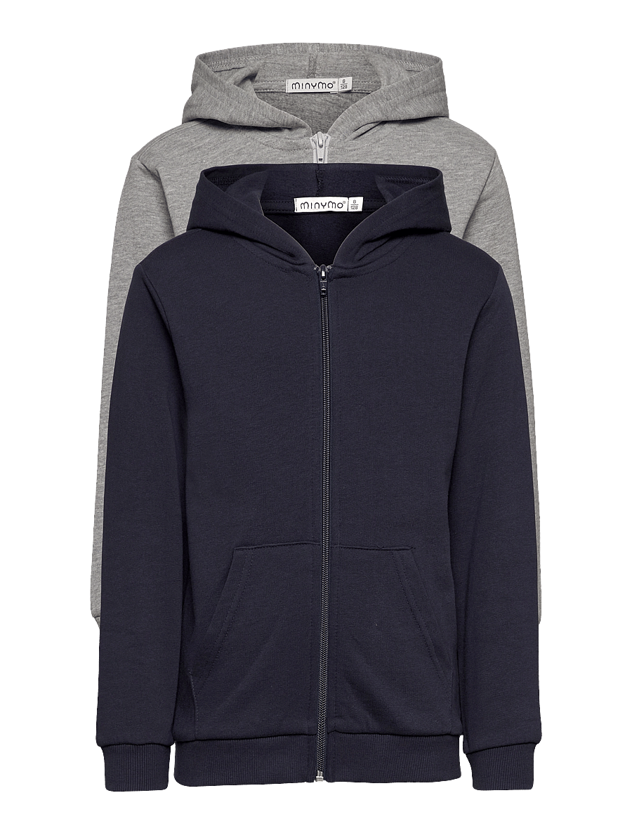 Minymo - Sweat Jacket w. hood (2-pack) - kapuutsiga dressipluusid - greymelange - 0