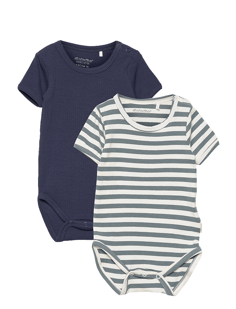 Minymo - Body SS (2-pack) - mönstrade kortärmade bodies - goblin blue - 0