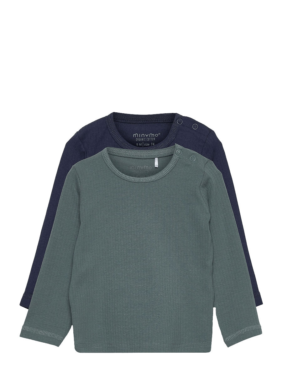 Minymo - Blouse LS (2-pack) - langærmede t-shirts - goblin blue - 0