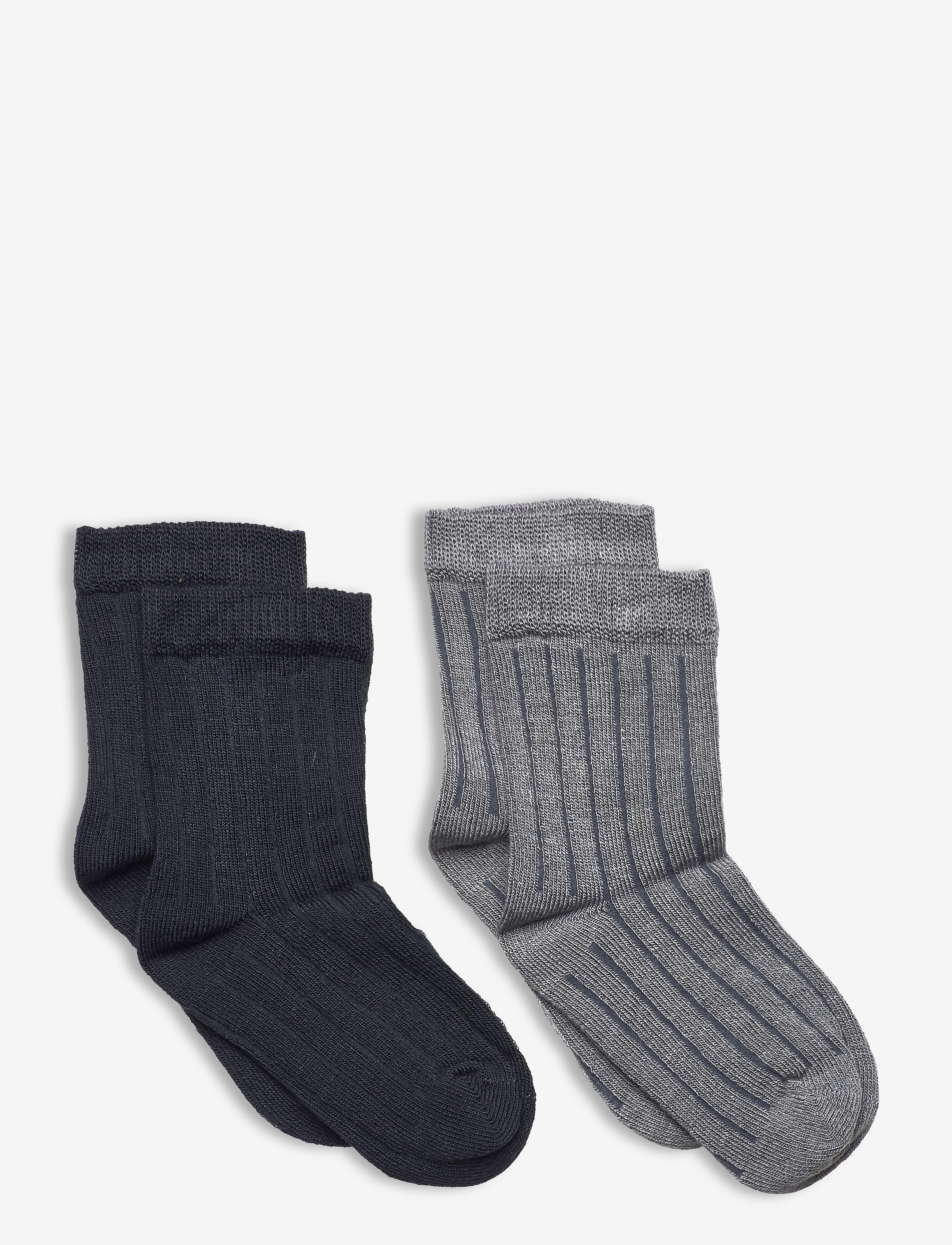 Minymo Ankle sock - rib (2-pack) - Sokid - SLEET / blue