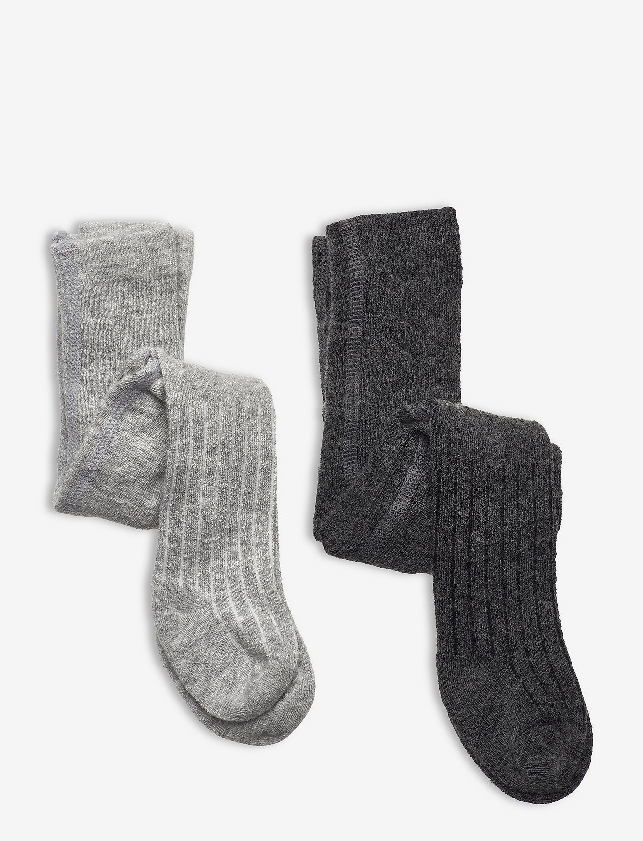Minymo - Wool Stocking - rib 2-pack - strumpbyxor - grey melange - 0
