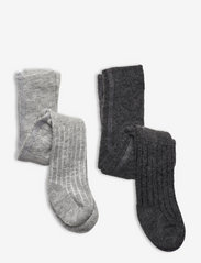 Minymo - Wool Stocking - rib 2-pack - zemākās cenas - grey melange - 0