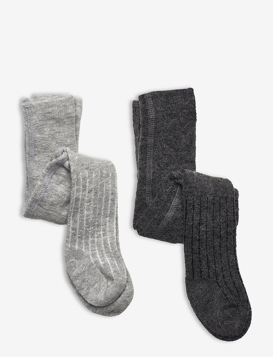 Minymo - Wool Stocking - rib 2-pack - strumpfhosen - grey melange - 0