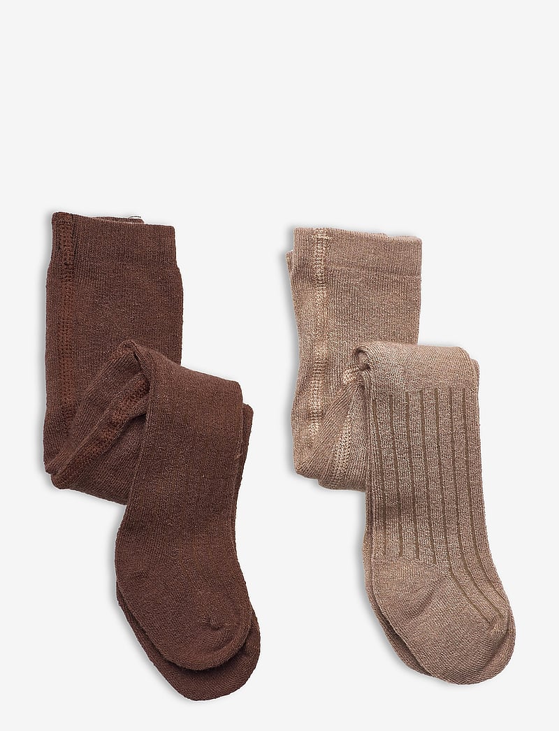 Minymo - Wool Stocking - rib 2-pack - sukkpüksid - hazel brown - 0